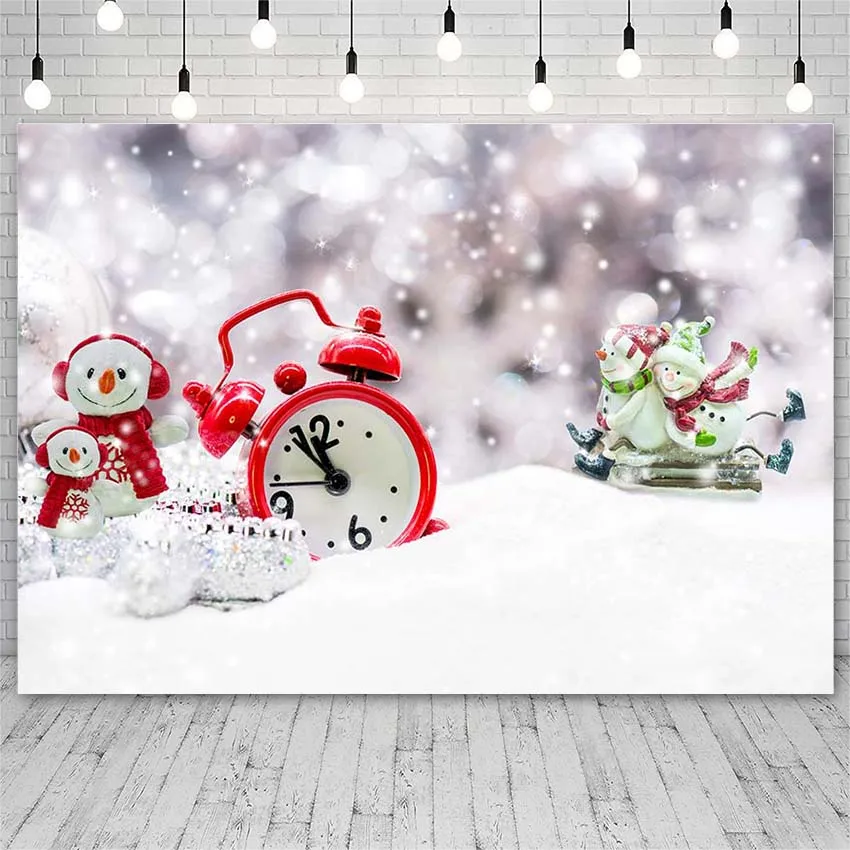 

Фоны Avezano Рождество Зима Снеговик часы боке фотография Фон Фотостудия фотозона фотосессия Декор реквизит