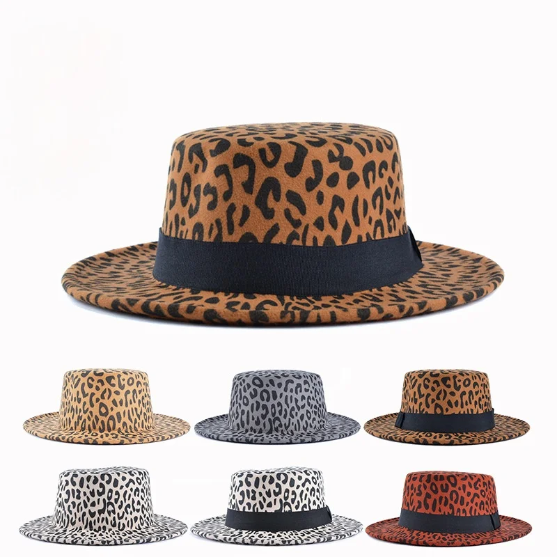 

Панама с широкими полями и леопардовым принтом женская, шерстяная фетровая шляпа, для вечеринок, джазовая