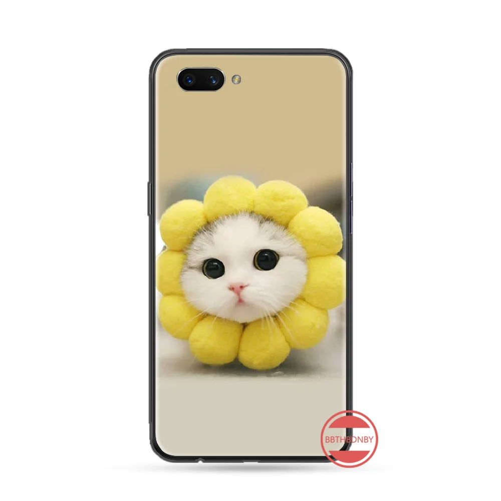 Единорог кошка чехол черный мягкий для телефона из ТПУ OPPO F9 K1 A77 F3 RENO F11 A5 A9 2020 A73S R15
