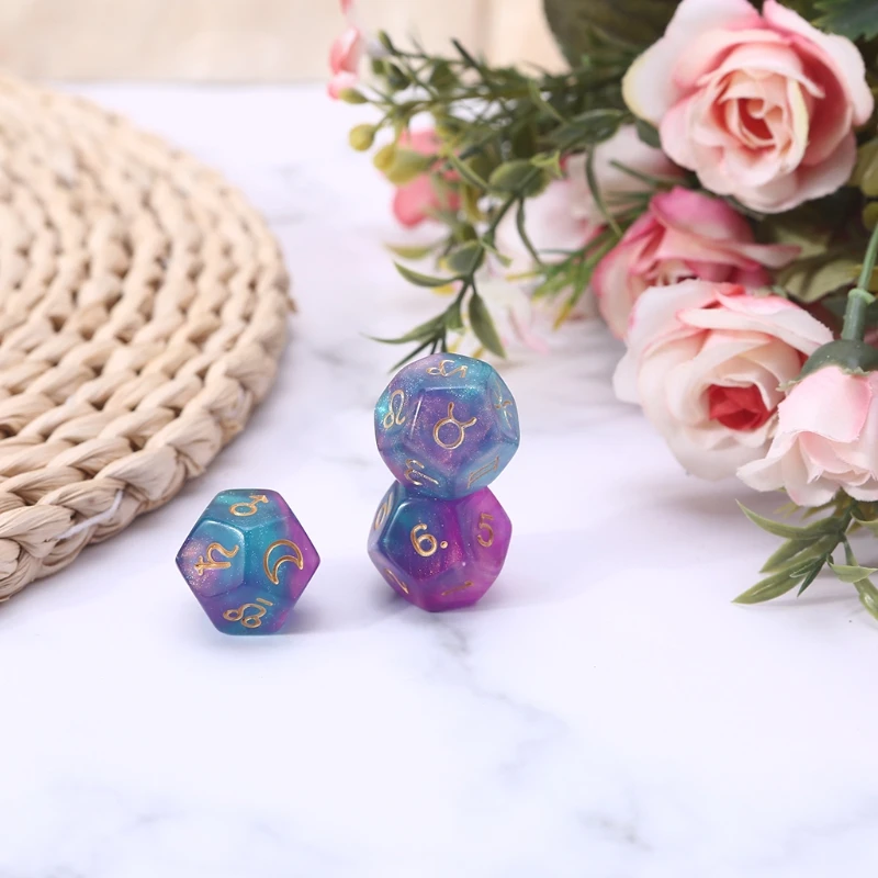 

R3ME 3pc/set 12-sided Astrology Zodiac Signs Resin Dice For Constellation Divination Toys Multi Sided Dice for astrologers