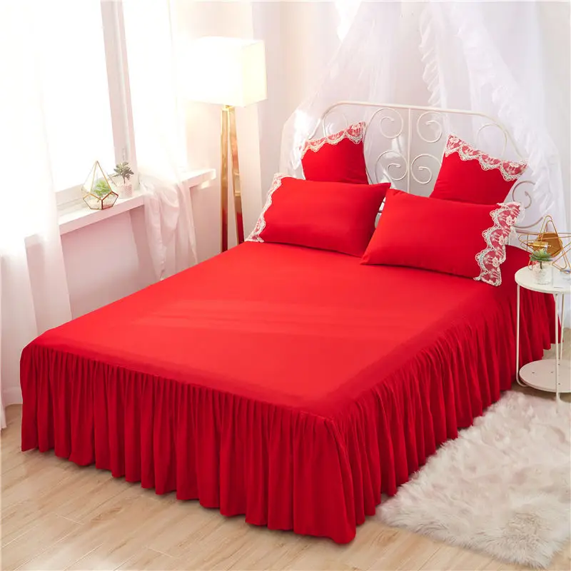 

Wedding red Lace bedding sets full queen king duvet cover princess girls bed skirt Korean bedclothes beautiful quilt cover sets