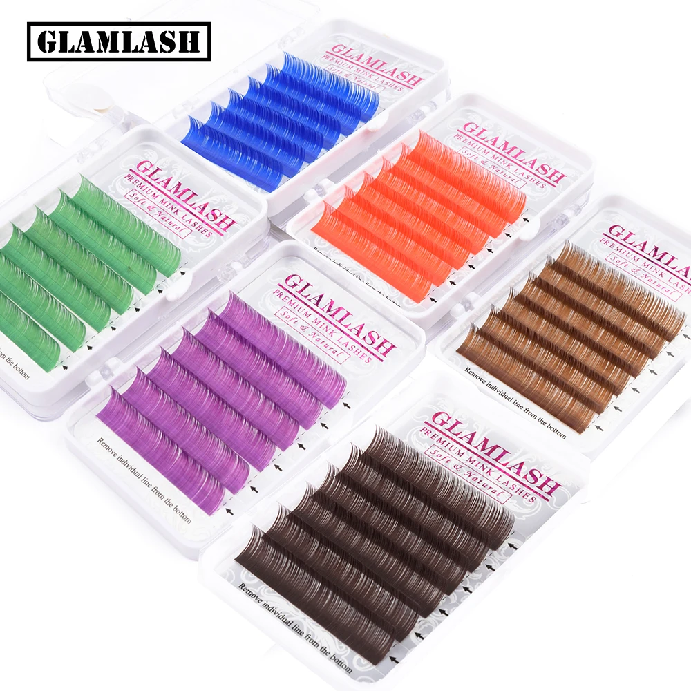 Накладные ресницы GLAMLASH натуральные мягкие фиолетовые синие коричневые зеленые