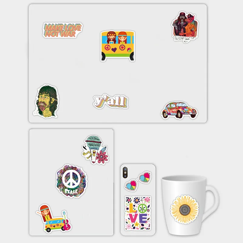 

50PCS Retro Hippies Bus Stickers For Children DIY Car Luggage Skateboards Diary Stationery Decal Waterproof Graffiti Sticker