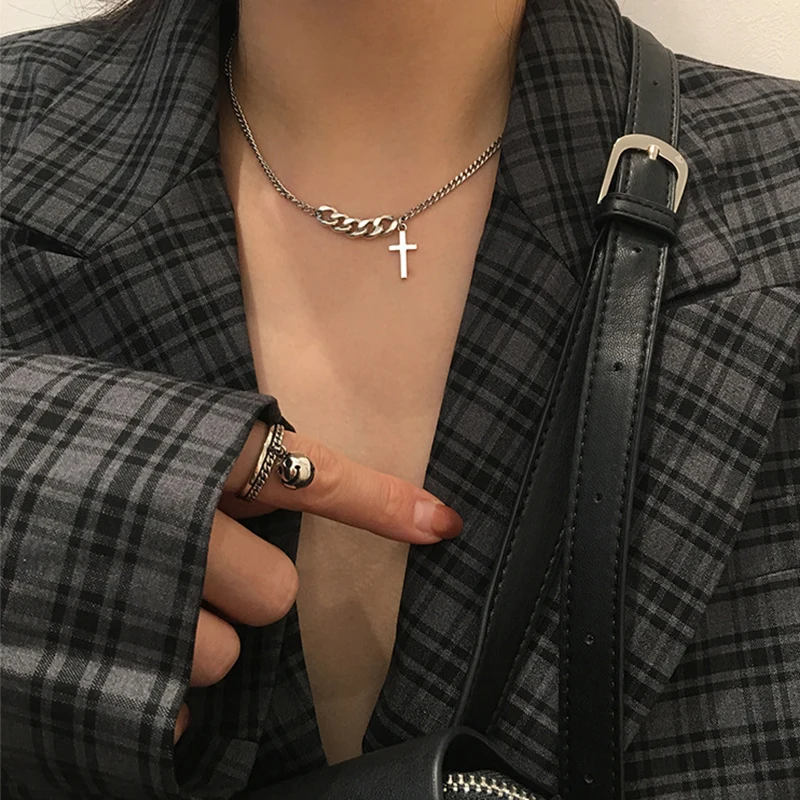 Женское Винтажное колье серебряного цвета ожерелья с коротким крестом