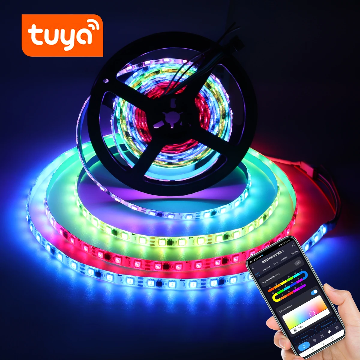 

DC12V WiFi smart LED Strip Tuya APP Control 1M 2M 3M 4M 5M WS2811 LED lamp Tape For Home Backlight decoration Lighting