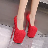 2022 new womens shoes spring 22cm large size hate tiangao ladies high heels nightclub fake girl 50 size thick heel