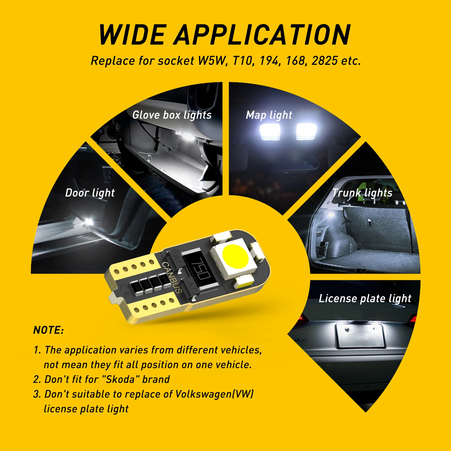 10PCS W5W T10 LED Bulb Canbus License Plate Lamp For Toyota Crown Reiz Vios Prado Coaster Camry Corolla Prius RAV4 Avalon Yaris - купить по