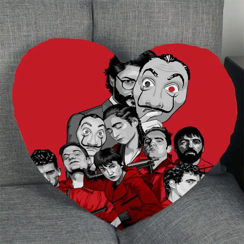 

New Arrival La Casa De Papel Pillowcase Cover Heart Shape Zipper Pillow Cover Gift Wedding Decorate 41x36cm,47x42cm 0406