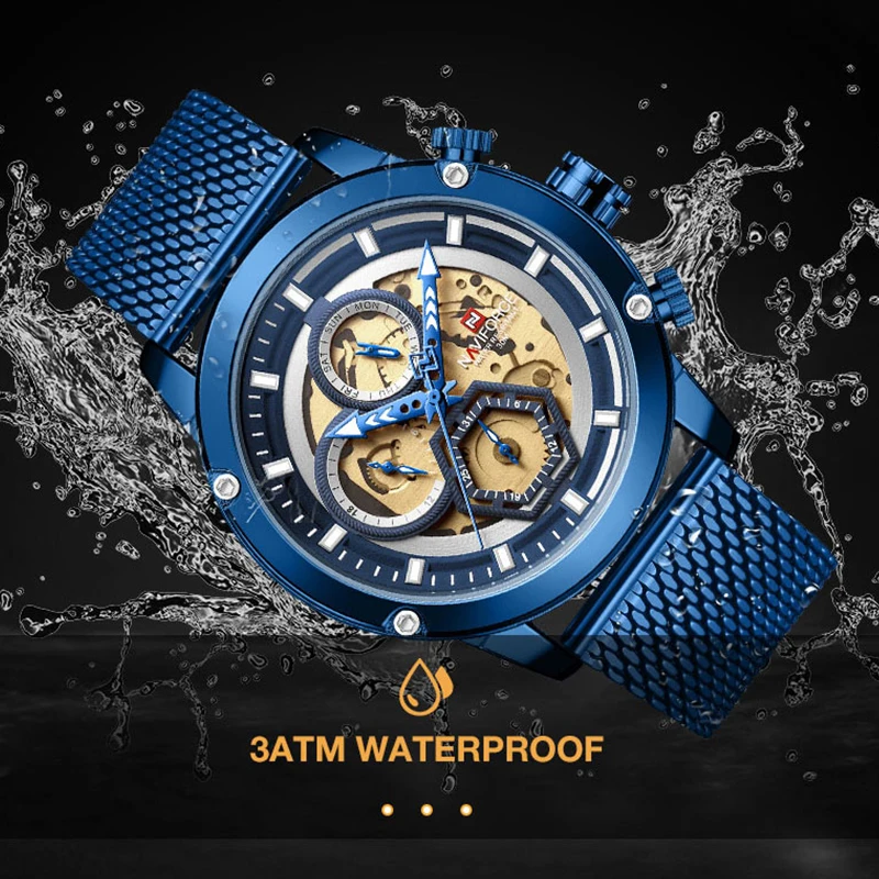 Часы наручные NAVIFORCE Мужские кварцевые роскошные модные повседневные спортивные