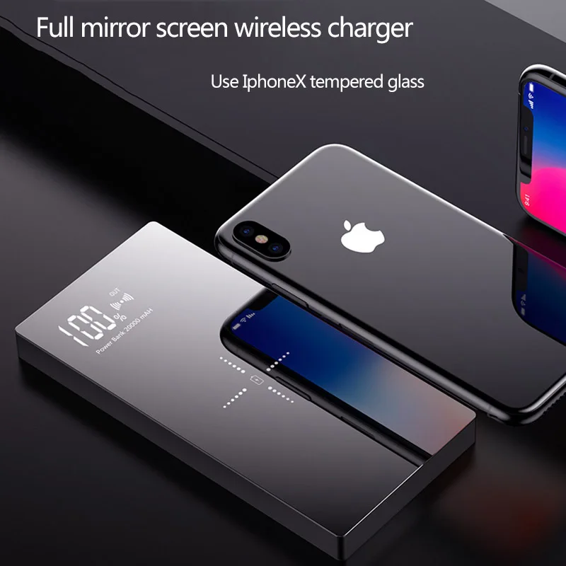 QI Беспроводное зарядное устройство зеркало power Bank светодиодный дисплей 20000 мАч Внешний аккумулятор для iPhone 8 XS MAX samsung Xiaomi huawei