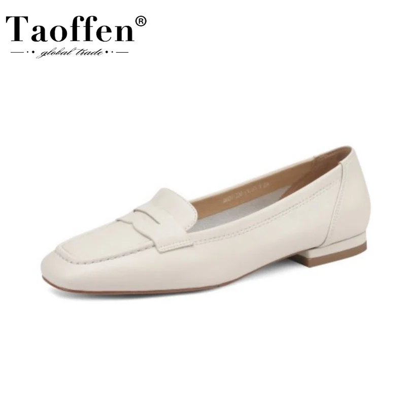 

Taoffen Women Pumps 2022 New Spring Real Leather Shoes Square Toe Daily Outwear Solid Color All-Match Footwear Size 34-39