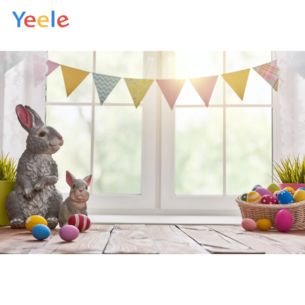 Пасхальные фоны Yeele серый деревянный пол яйца Цыпленок кролик венок детская