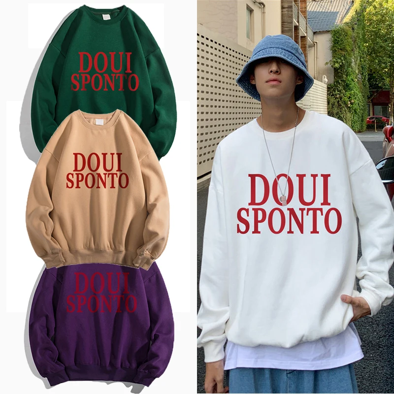 

Autumn Round Neck Pullover Thin Fleece Solid Color Hoodies Letter Printed Sweatshirt Hip Hop Punk Streetwear Clothes For Men