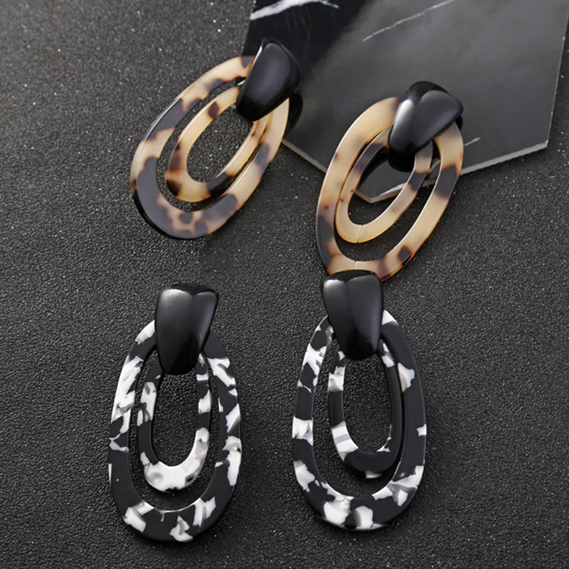 Женские серьги с леопардовым принтом Cpop трендовые двойные овальные белого и