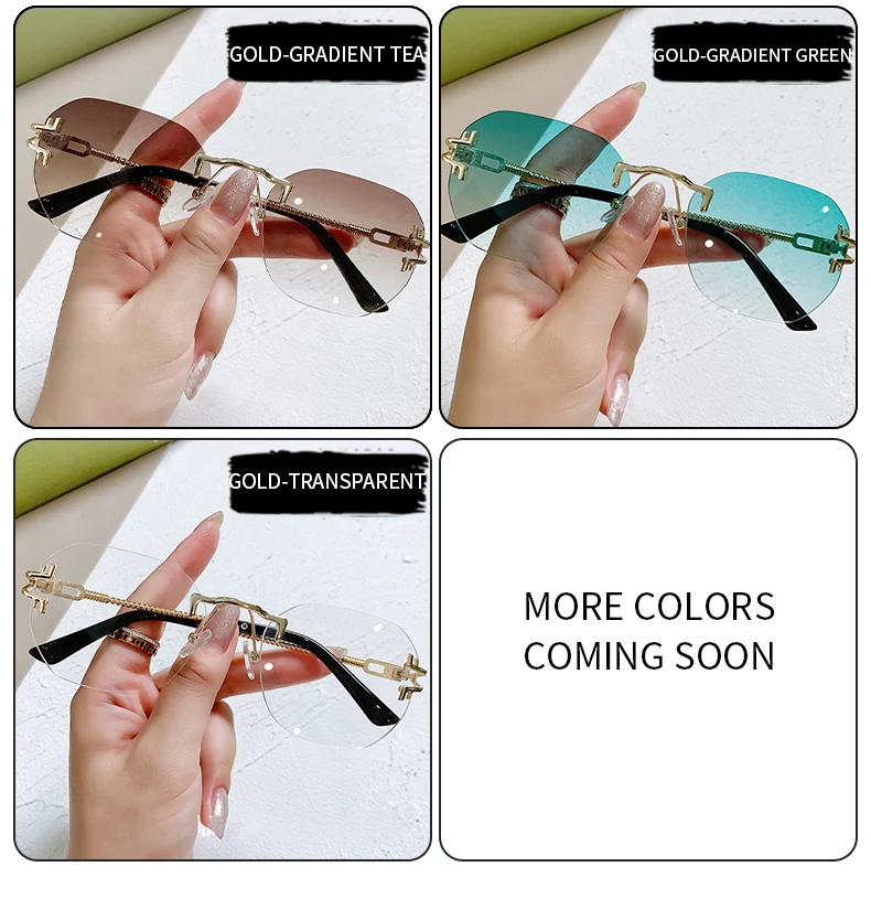 oversized square sunglasses KAMMPT Vintage Rimless Sunglasses For Women Men Retro Fashion Sun Glasses Female Eyewear Shades Oculos Travel De Sol UV400 round sunglasses women