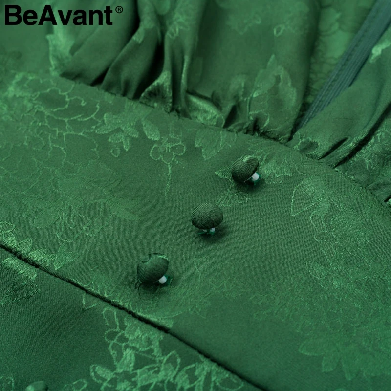 BeAvant, сексуальное короткое платье с v-образным вырезом для вечеринки, зеленая лента, элегантное платье для женщин, рукав-фонарик, однобортное ТРАПЕЦИЕВИДНОЕ мини-платье, летнее