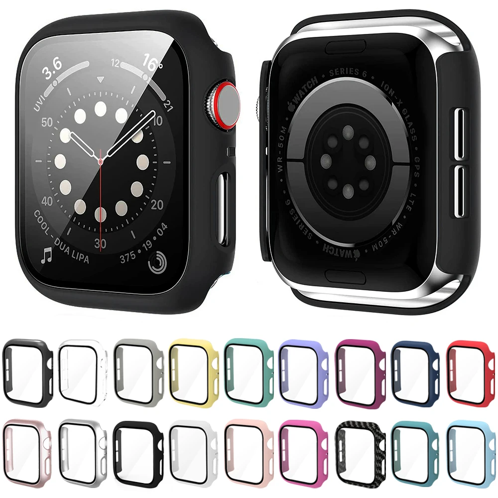 

2Pcs Tempered Glass+Matte Watch Cover for Apple Watch Case 44mm 40mm 42mm 38mm Bumper+Screen Protector for iWatch SE 6 5 4 3 2 1