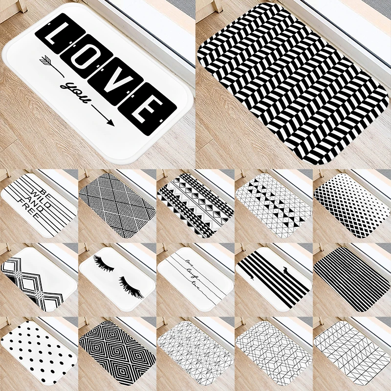 

1 шт., скандинавский черный геометрический Коврик для входа в кухню, 40*60, Коралловый бархатный коврик, коврик для дома, нескользящий коврик ...