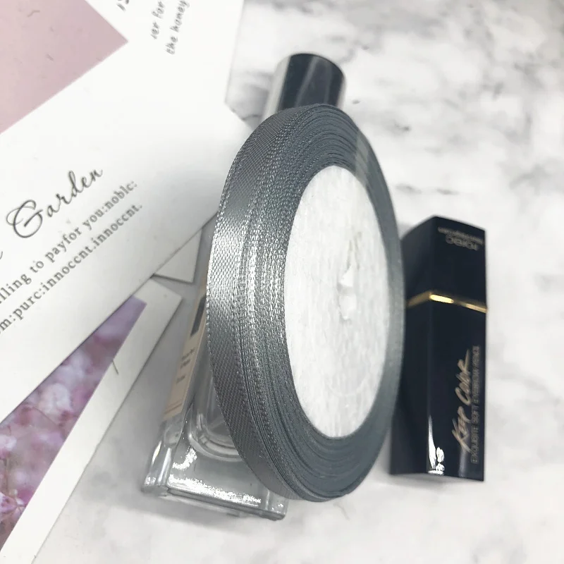 silver HINDJEF 6 мм 25 ярдов Розовый Шелковый Атласный органза полиэстер лента для шитья Свадебная вечеринка ручной работы украшения тесьма подарочная упаковка - Цвет: silver