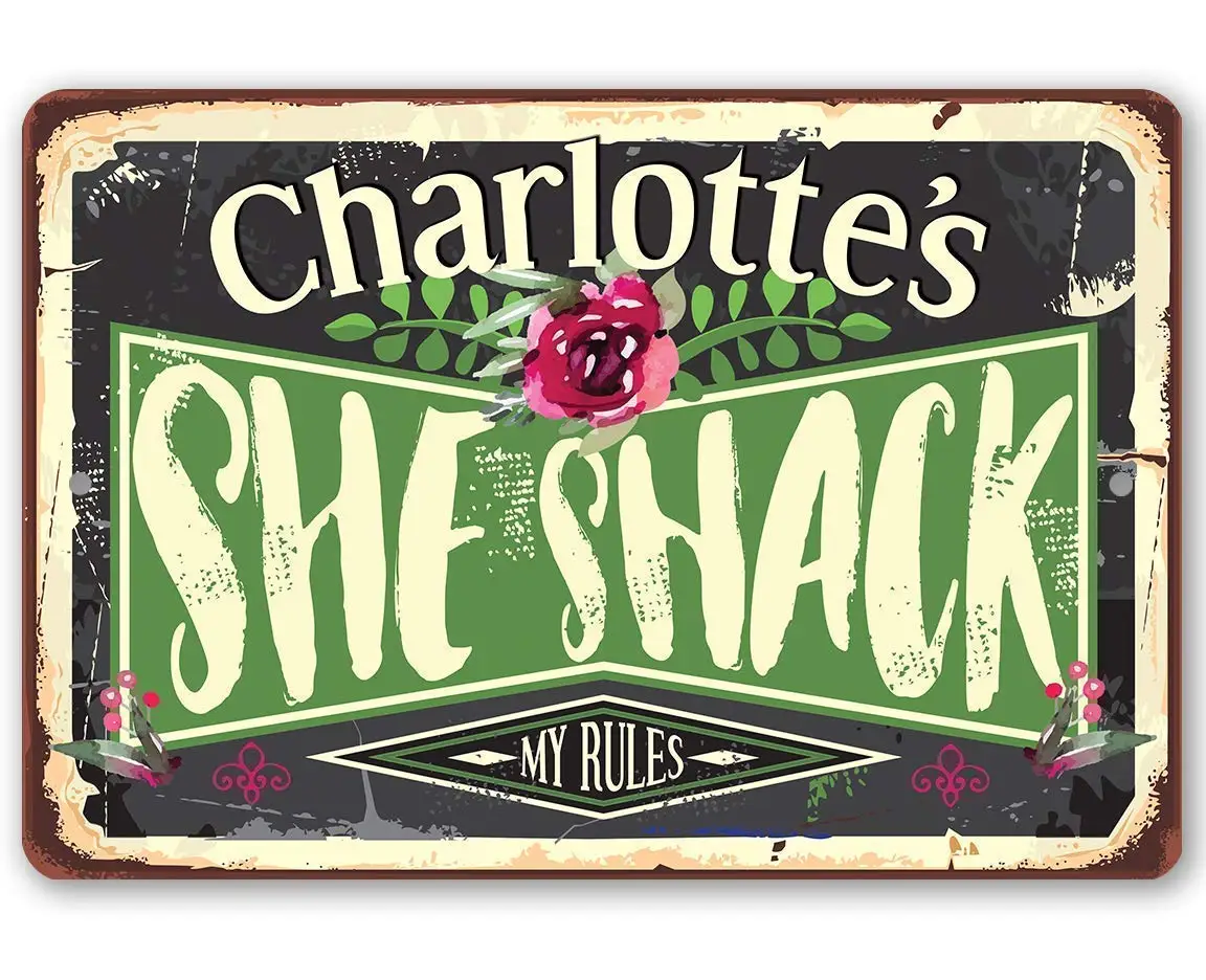 

She Shack My Rules Metal Tin Decoration Sign Family Living Room Bedroom Wall Decoration Metal Plate 8x12 or 12x16 Inches