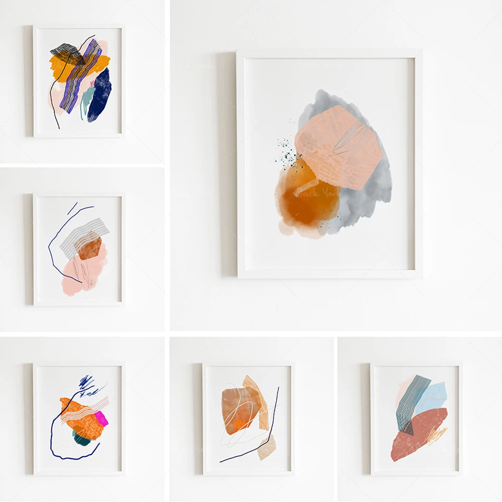 

Colorful abstract wall art print ready, modern expressionism art printable, high resolution wall art, orange and bright pink art