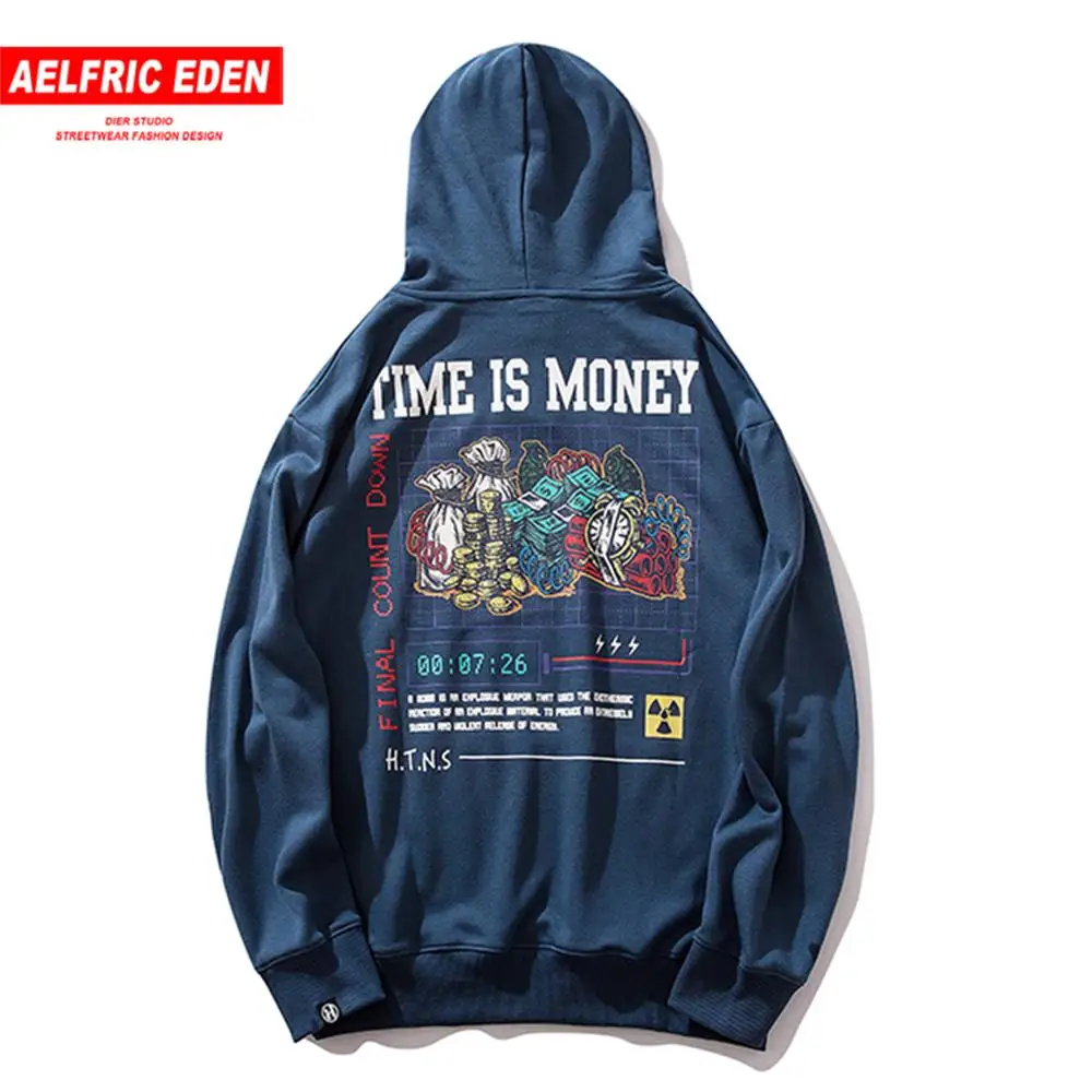 Aelfric Eden хип хоп Забавное время деньги печатных толстовки для мужчин Осень Harajuku