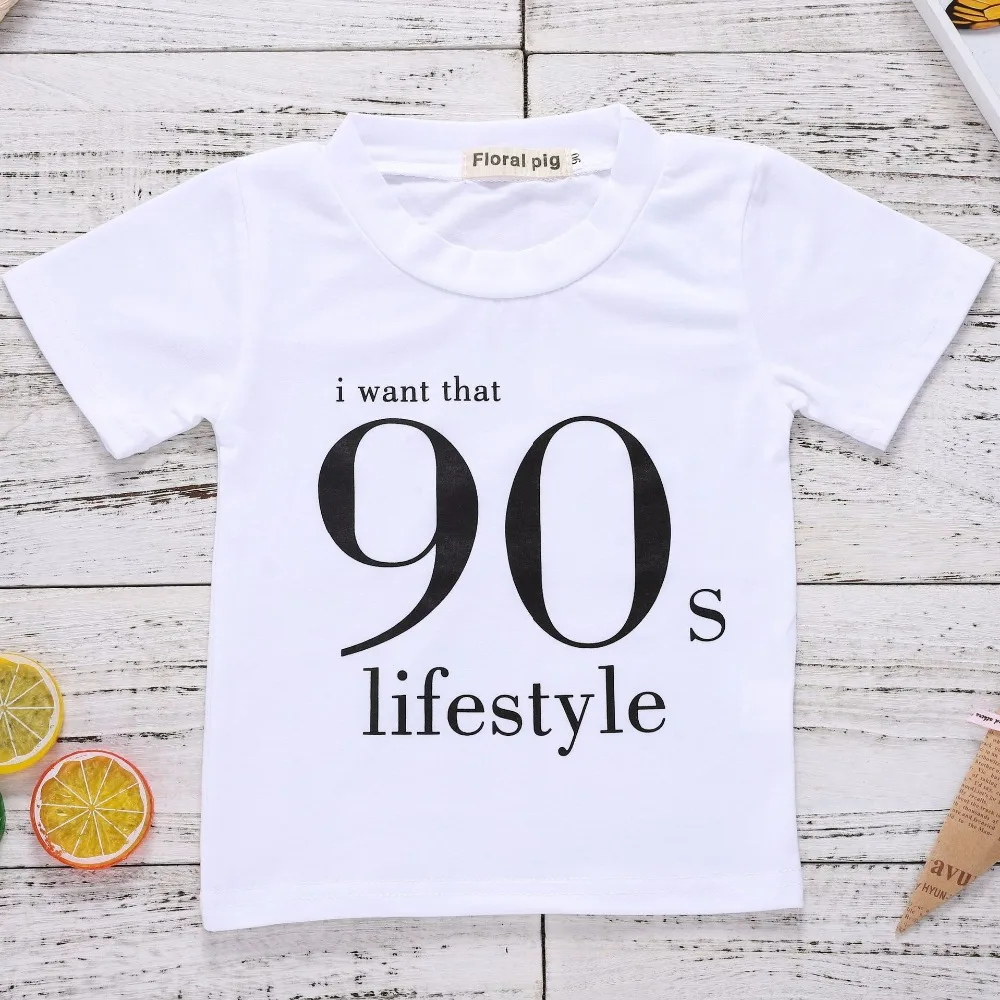 2018 Модная белая футболка детская с надписью I Want That 90s Lifestyle короткими рукавами для