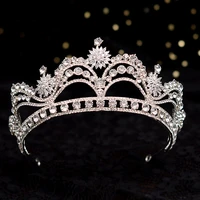 baroque luxury geometric crystal flowers bridal tiaras cz crowns rhinestone pageant diadema headpiece wedding hair accessories