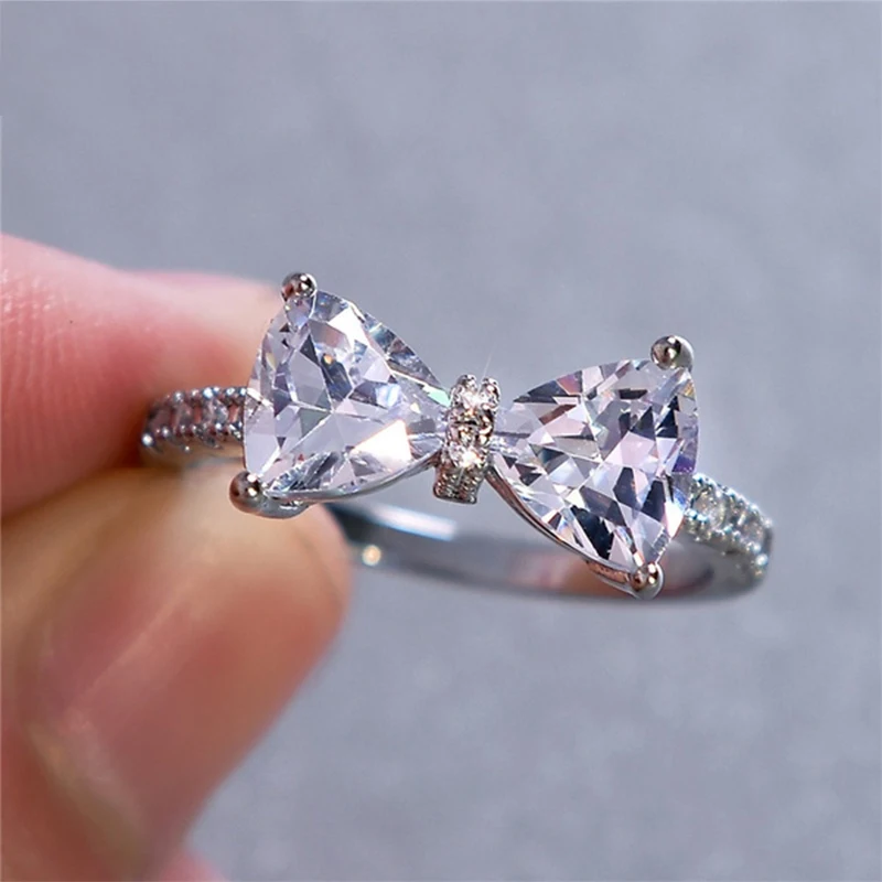 

Luxury Bowknot Zircon Stone Rings for Women Simple Wedding Silver Color Love Promise Engagement Shiny Jewelry Gift