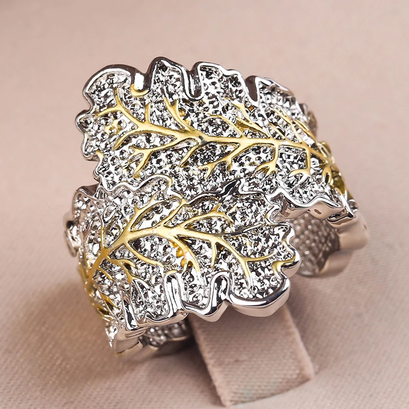 Винтажные открытые кольца с большими листьями для женщин старинные золотистые