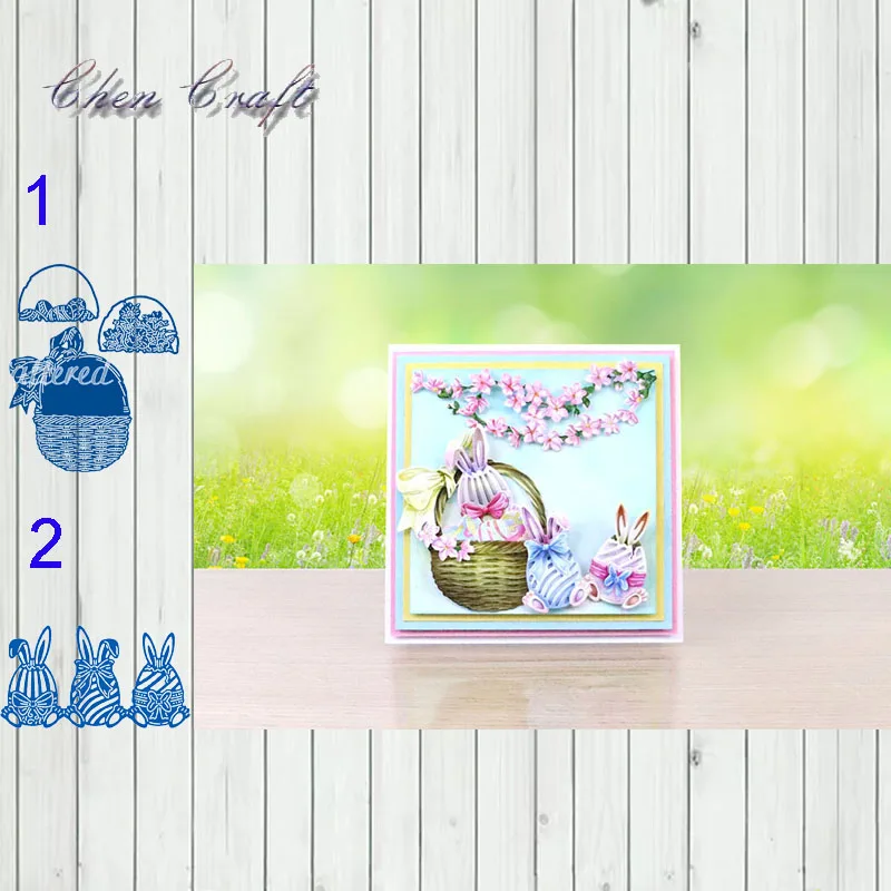 Счастливый кролик в корзине металлические Вырубные штампы для скрапбукинга