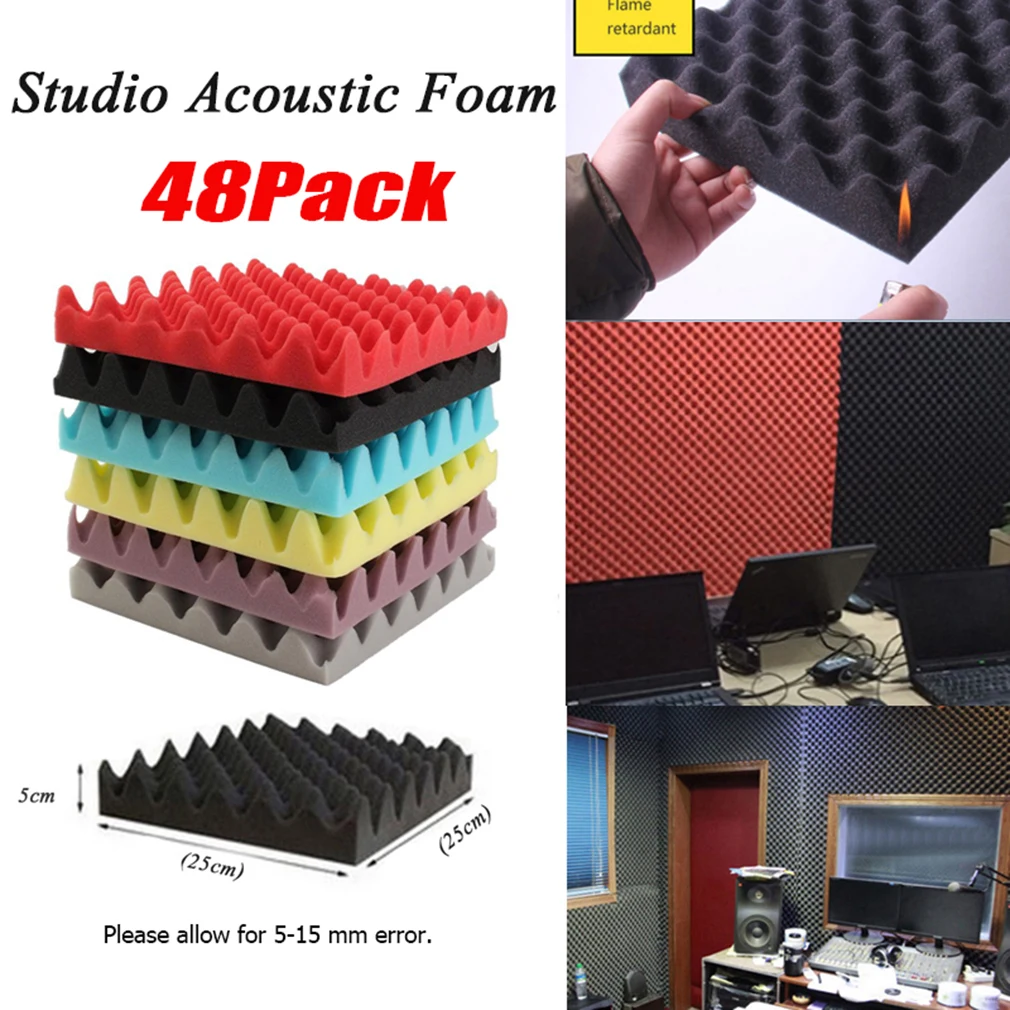 

BEIYIN [48/Pack] Egg Crate Acoustic Foam Soundproof Panel Sound Isolation Silencing Studio Sound Treatment Tiles 10x10x2"inch