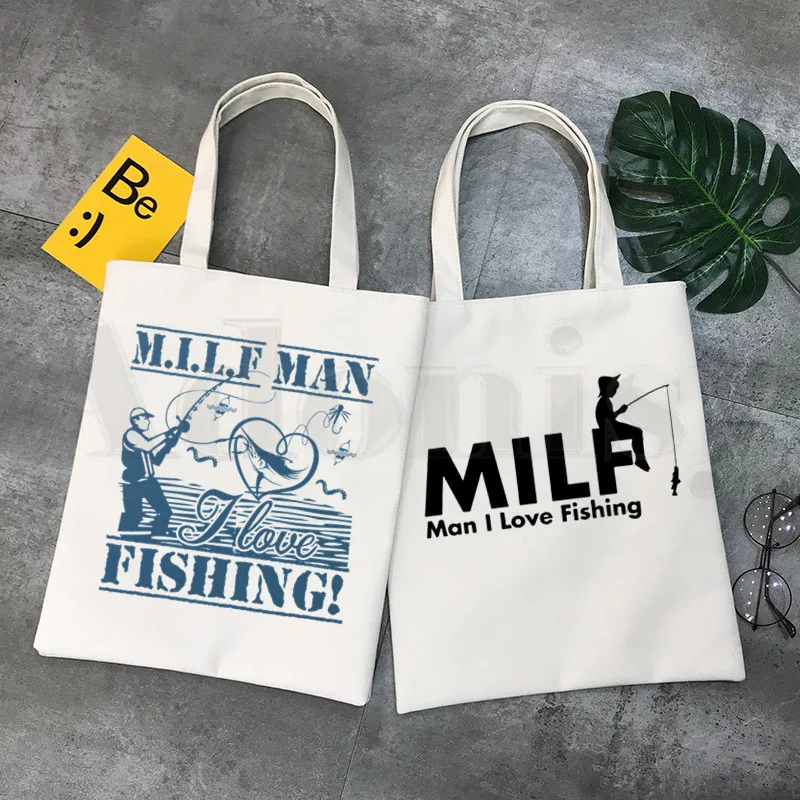 

Milf Man I Love Fishing Sea Loves Vacation Journey Handbags Shoulder Bags Casual Shopping Girls Handbag Women Elegant Canvas Bag