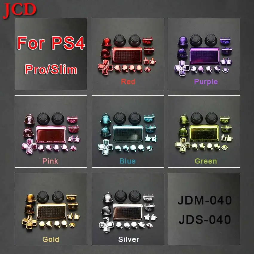 JCD Metal Plated Button Set For PS4 PRO Slim Controller JDS-040 JDM-040 Dpad L1 R1 L2 R2 Trigger Buttons Analog Grips Caps Cover |