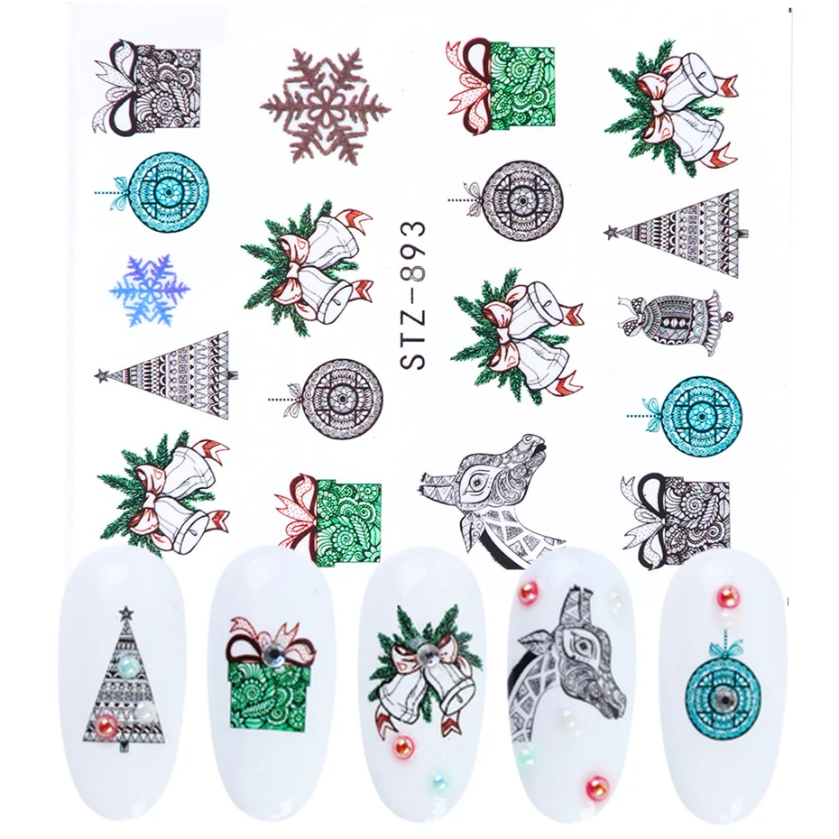 12 шт./компл./комплект наклейки для ногтей в виде оленей и снежинок Зимний