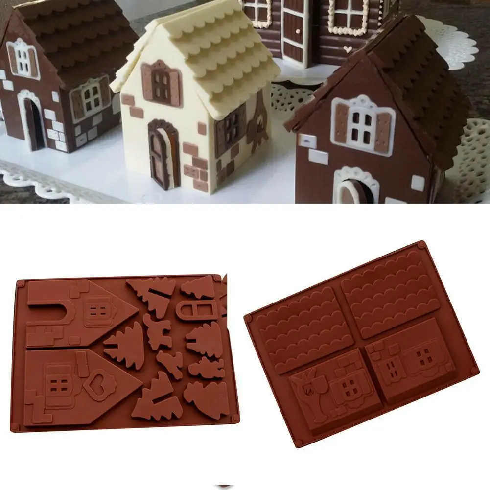 

1PC DIY Christmas Gingerbread House Silicone Cake Baking Mold Chocolate Biscuit Dessert Bakeware Decorating Tools Accessories