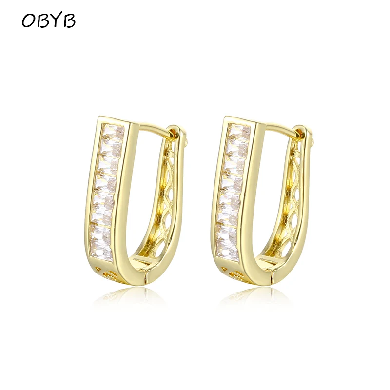 

OBYB Luxury Shiny White Crystal Cubic Zircon Earrings U-shape Circle Hoop Earrings for Women Jewelry Piercing Ear Accessories