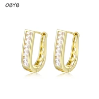 obyb luxury shiny white crystal cubic zircon earrings u shape circle hoop earrings for women jewelry piercing ear accessories