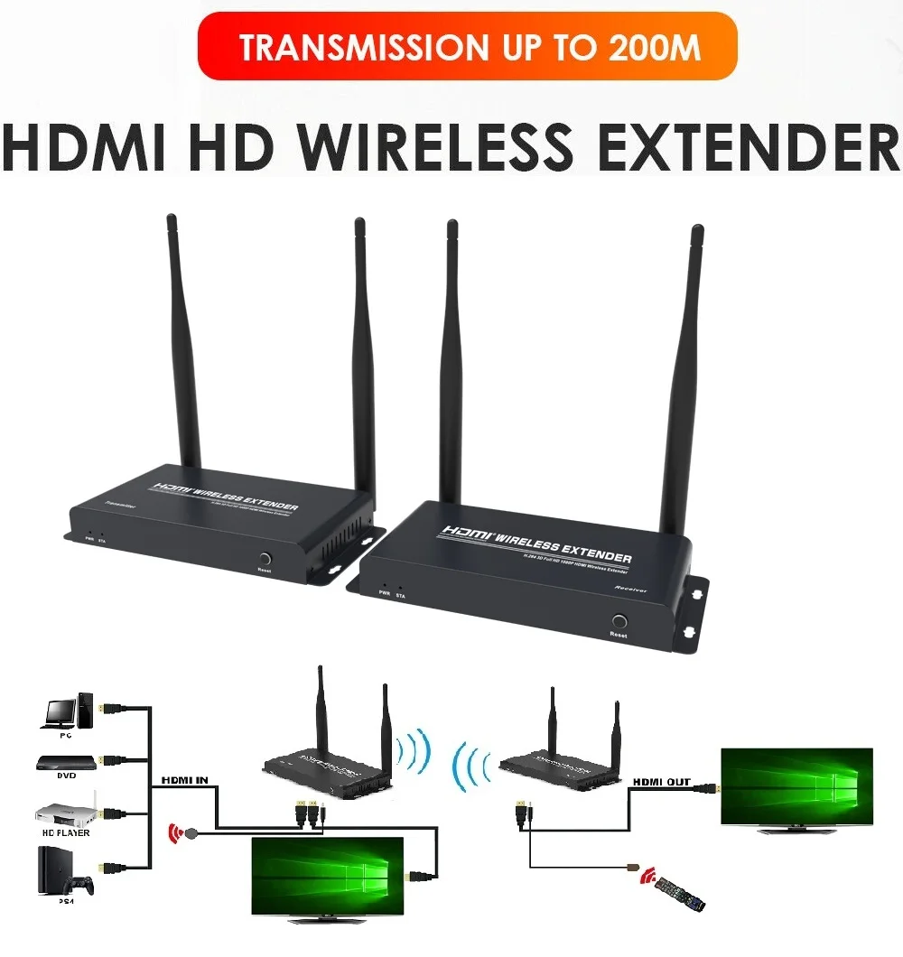 200 м беспроводной HDMI-совместимый удлинитель 2 4G 5G HD 1080P передатчик приемник tcp/ip
