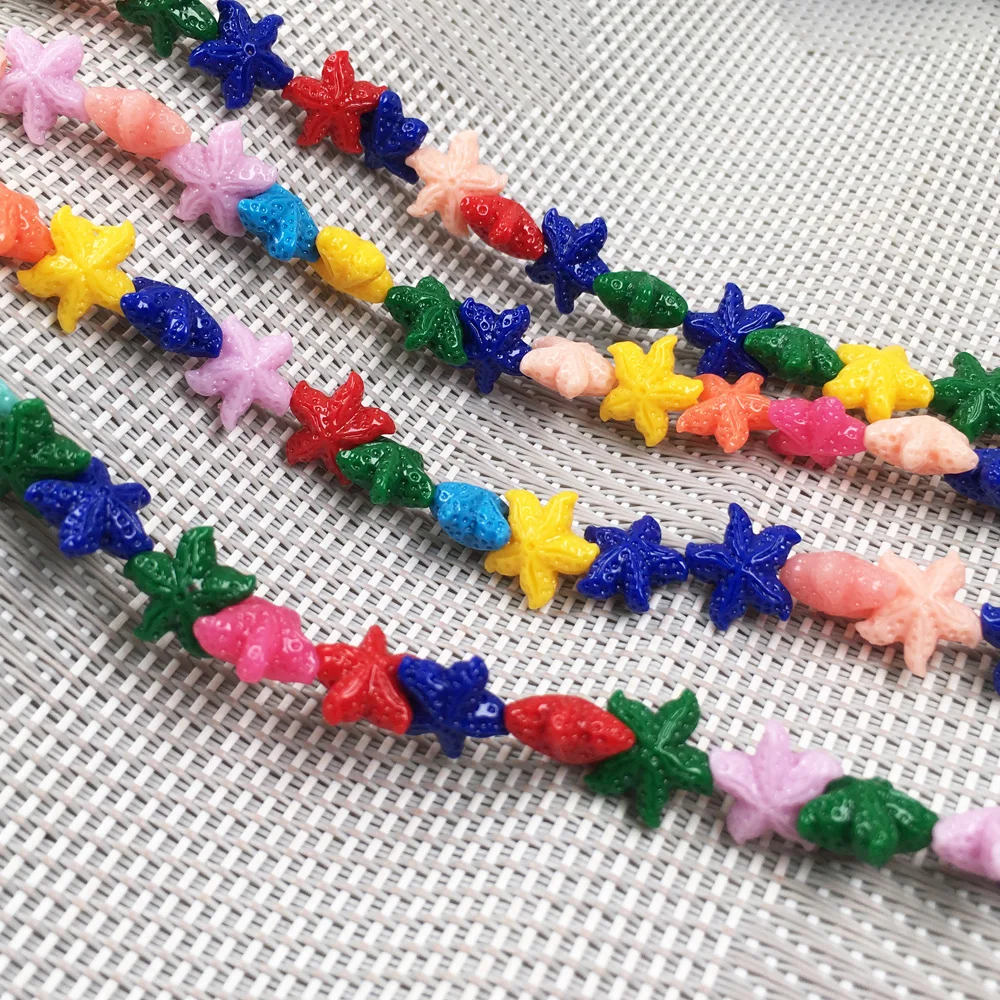 

Synthetic Coral Beads Engraving Pattern Starfish Shape Loose Spacer Beads Necklace Bracelet For Jewelry Making DIY Accessories