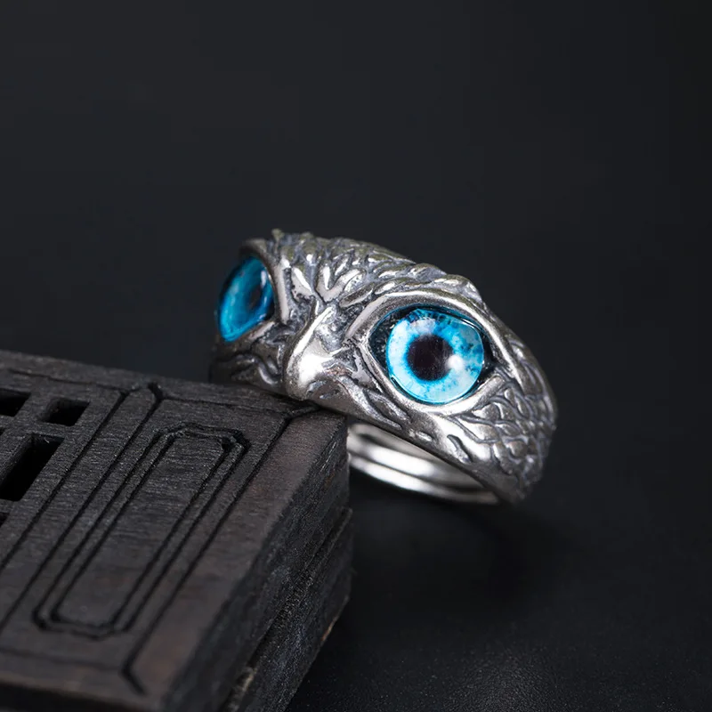 

Owl Ring S925 Sterling Silver Personality Retro Men and Women Exaggerated Devil's Eye Opening Ring Fine Jewelry