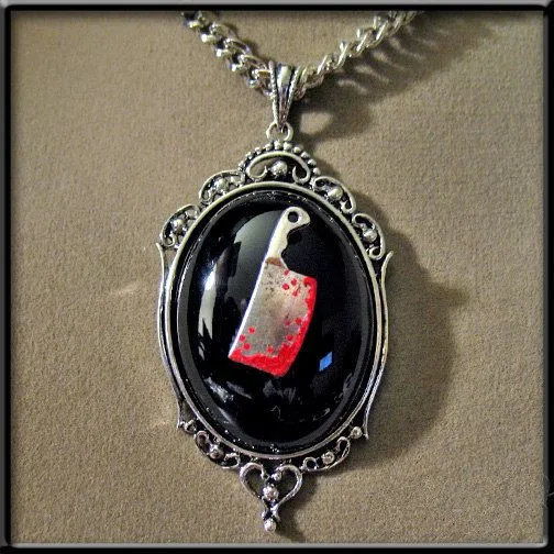 

BLOODY CLEAVER NECKLACE Psychobilly Emo Goth Punk Horror Knife Murder Meat Halloween Jewellry gift