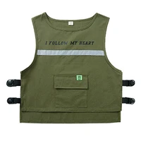 kid cool hip hop clothing army green sleeveless jacket vest top for girls boys jazz dance clothes wear