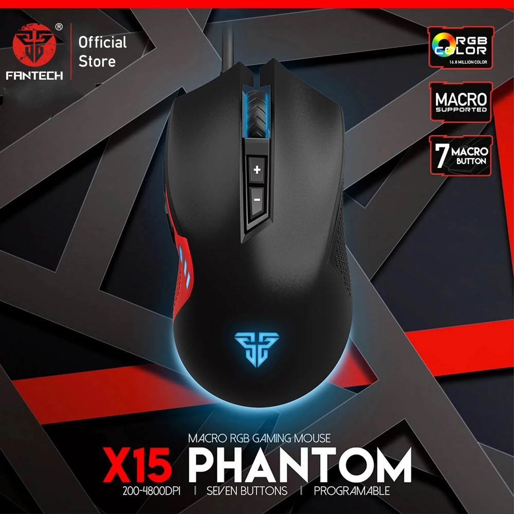 FANTECH X15 Оптическая Проводная игровая мышь, регулируемая, 4800 dpi, 20 миллионов циклов, 7 кнопок, профессиональная Макросъемка, игровая мышь для ПК