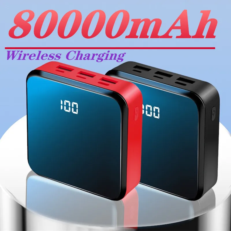 

80000mAh Qi Wireless Charger Power Bank USB Fast Charging Power Bank Portable Mobile Phone External Battery Charger