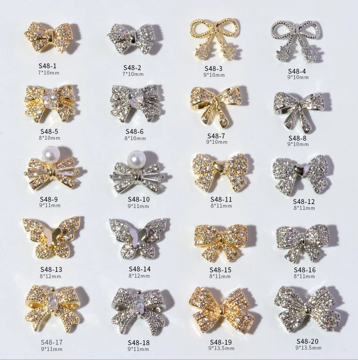

5pcs Nail Art Exquisite Bows Butterflys Alloy With Zircon Rhinestones For Nail Tips Decorations