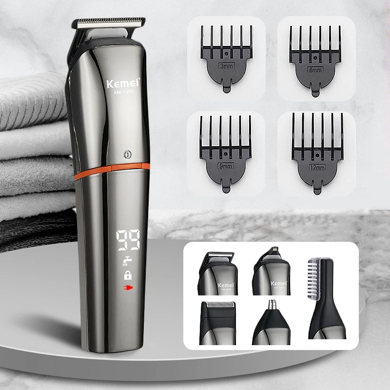 

Kemei Professional Electric Hair Clipper for Men Multifunctional 5In1 Hair Trimmer LED Display Haircut Hair Cutting Machine