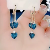 beautiful heart blue crystal long earrings for women personality new fashion party jewelry earings wholesale