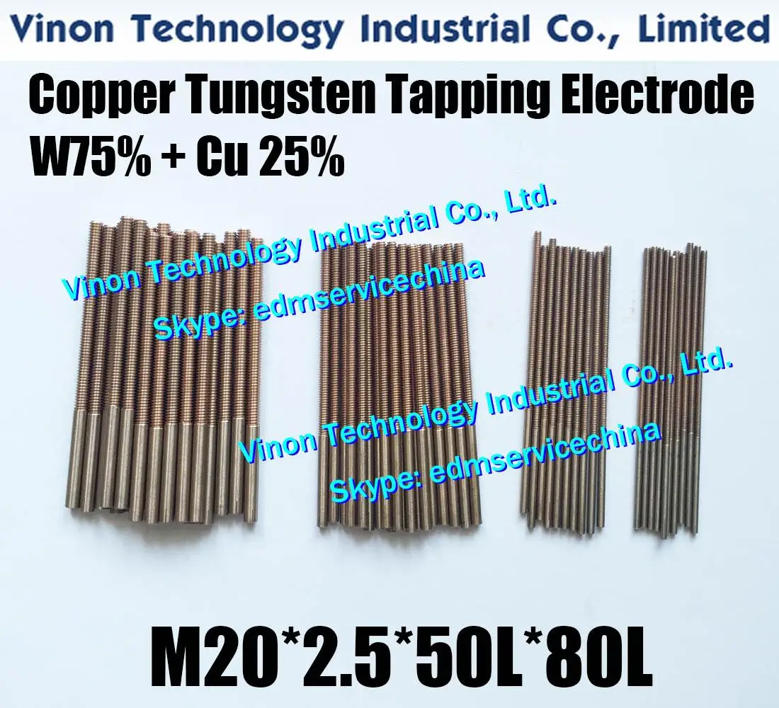 

5PCS M20*2.5*50L*80Lmm CUW75 Copper Tungsten Orbital Tapping Electrode for edm W75 tungsten copper tapper electrode without hole