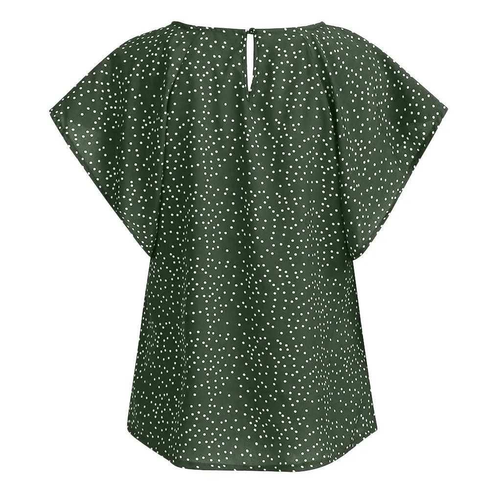 

Women's Summer Plus Size Ruffle Sleeve Shirt Top Polka Dot Chiffon Blouse Casual Plus Size Tops Blusa Femmes 2021 New #JJ